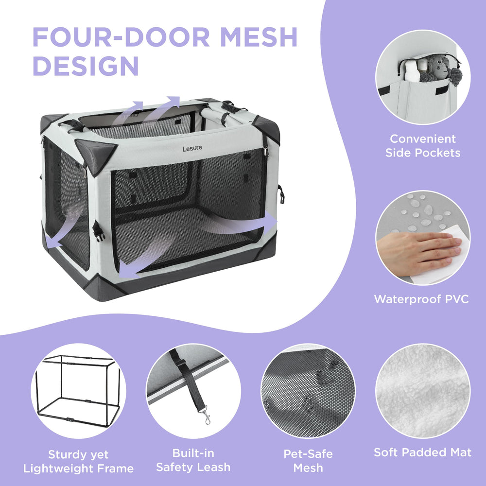 LE SURE Lesure collapsible dog crate with mesh windows for visibility and airflow