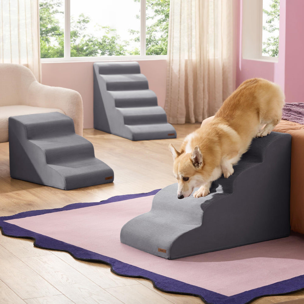 Lesure dog stairs top view demonstrates wide steps for easy paw placement.