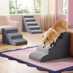 Lesure dog stairs top view demonstrates wide steps for easy paw placement.