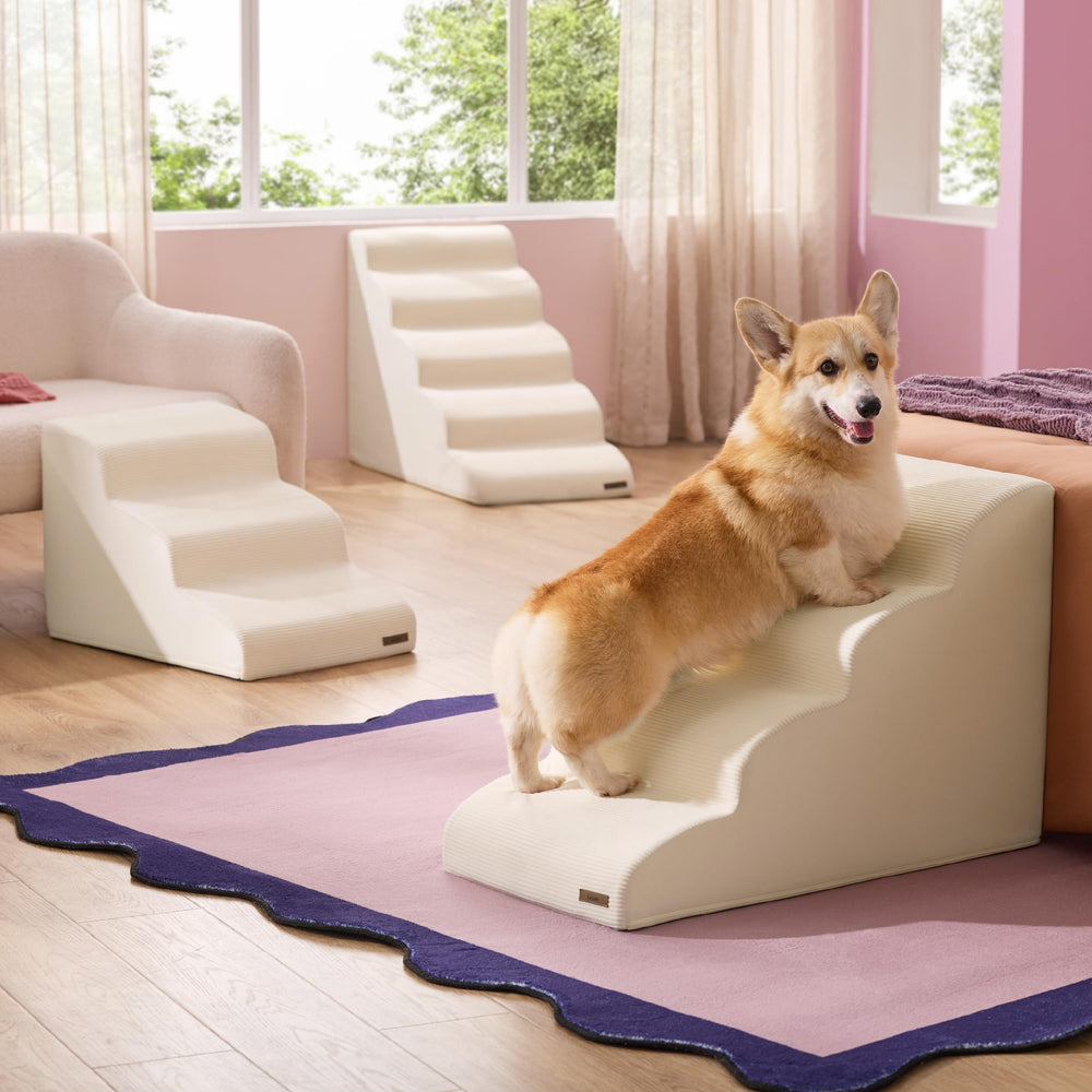 LE SURE Lesure dog stairs foam core close-up shows CertiPUR-US safety.