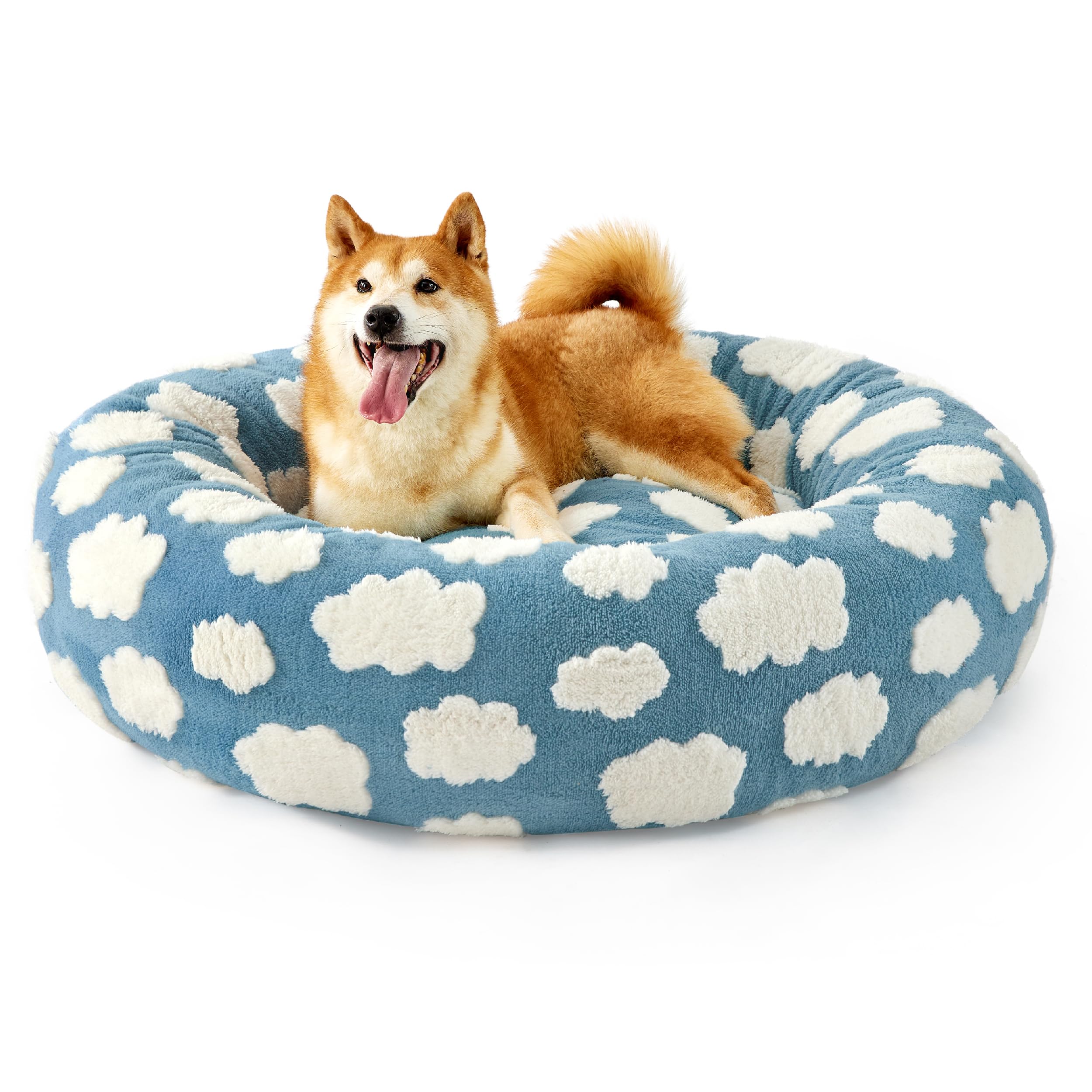 LE SURE Lesure donut bed blue front view showing plush comfort for snuggling
