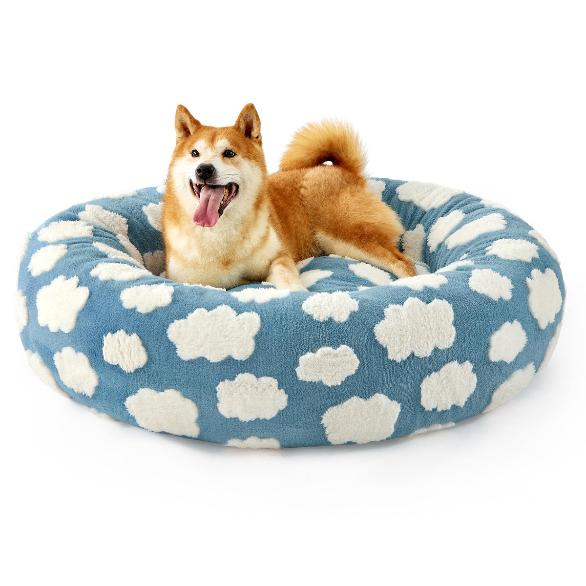 LE SURE Lesure donut bed blue front view showing plush comfort for snuggling