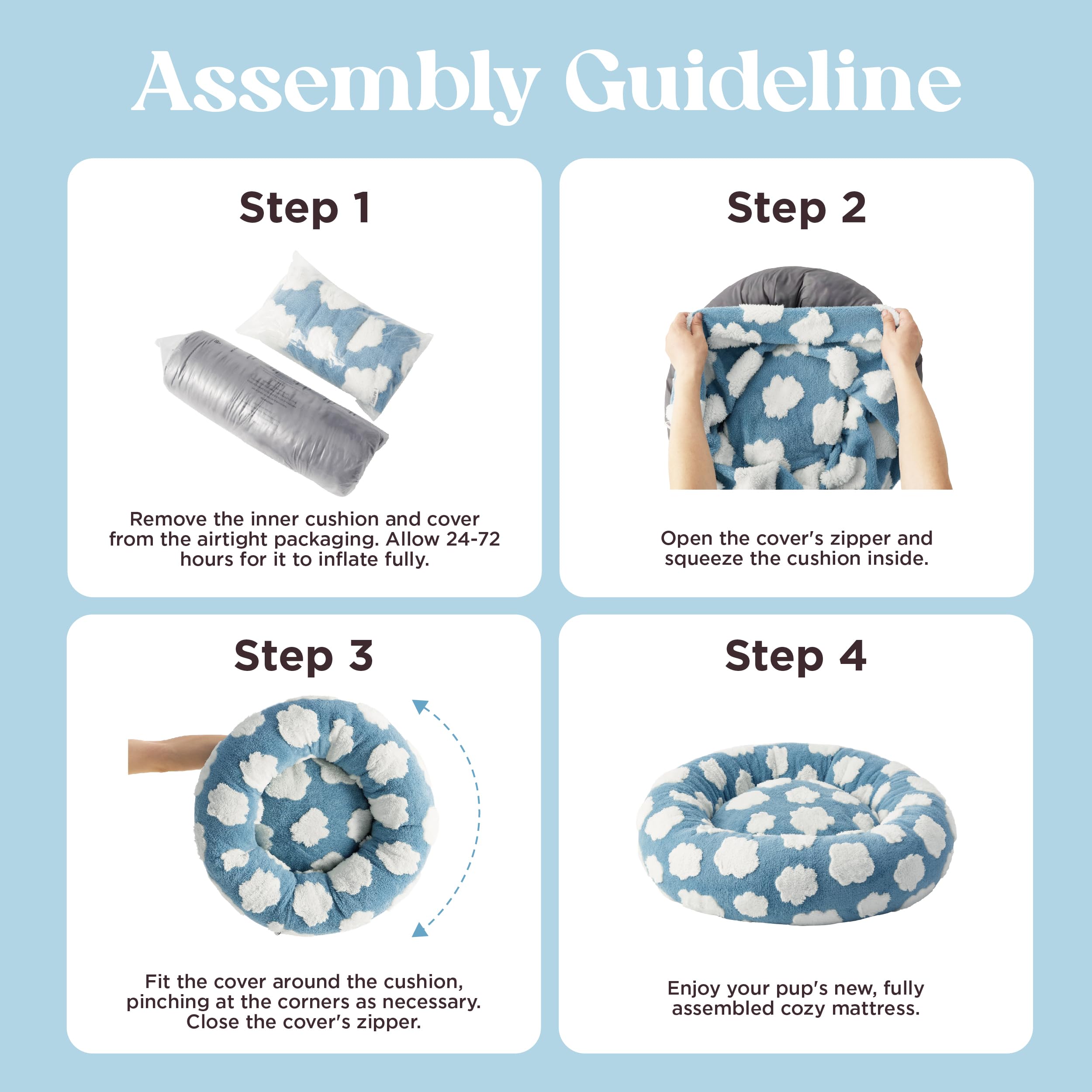 LE SURE Lesure donut bed blue removable cover reveals easy machine-wash care.