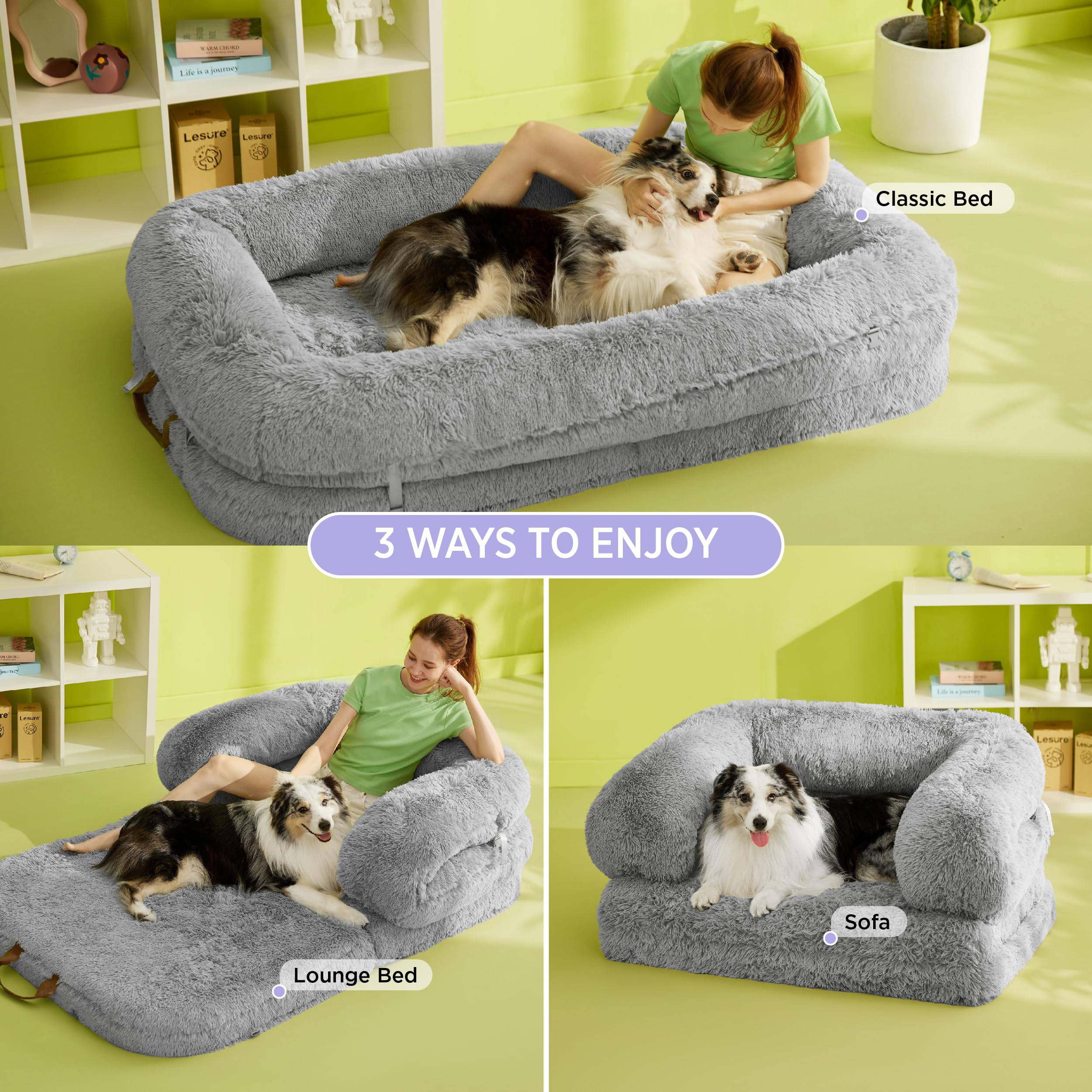 LE SURE foldable human dog bed Lounge bed showing relaxed lounging use case.