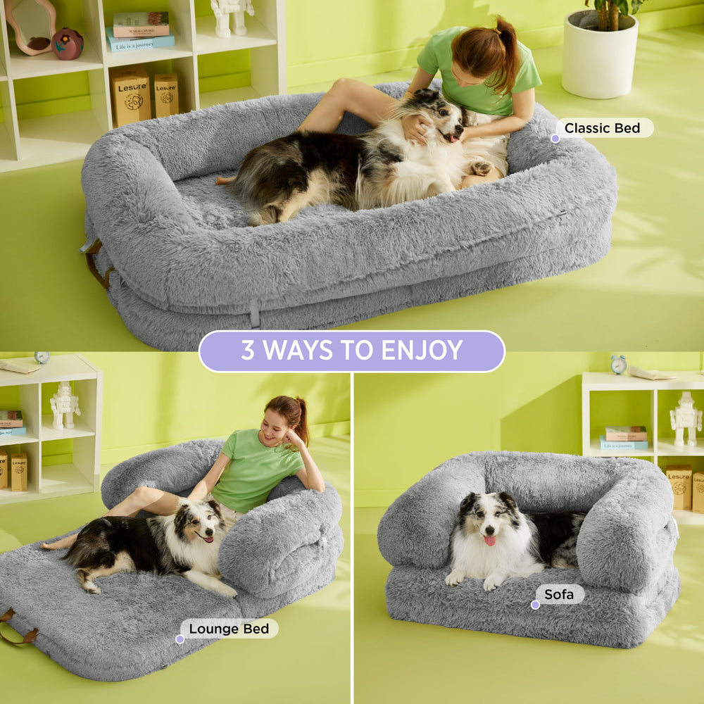 LE SURE foldable human dog bed Lounge bed showing relaxed lounging use case.