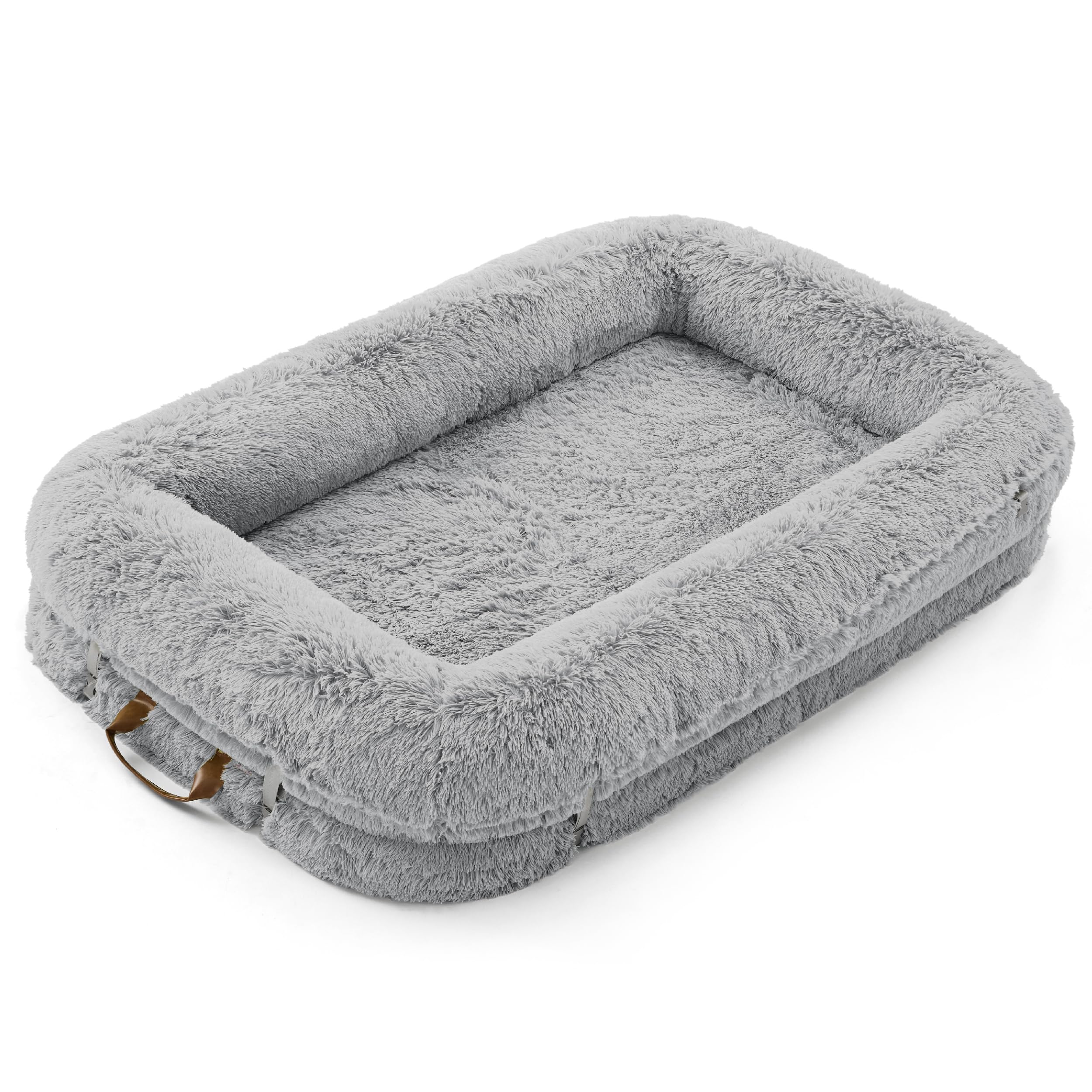 LE SURE foldable human dog bed Soft grey fabric blends with living spaces.