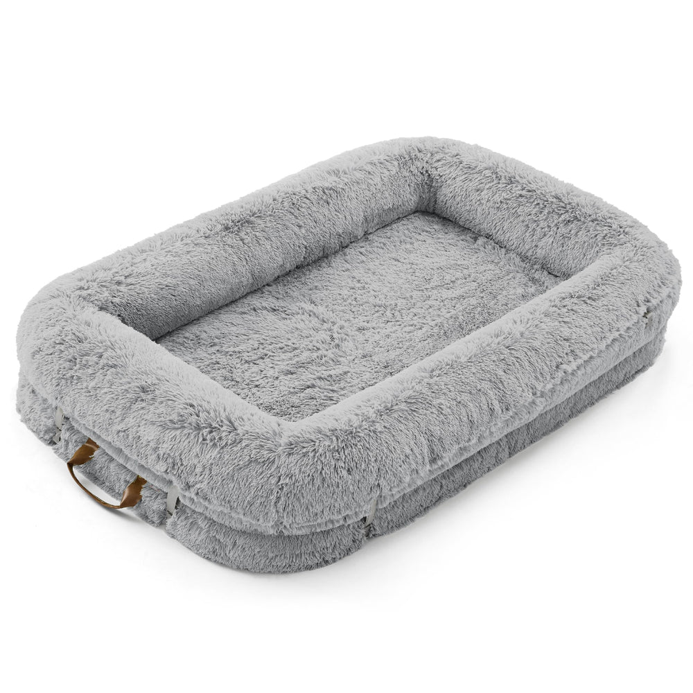 LE SURE foldable human dog bed Soft grey fabric blends with living spaces.
