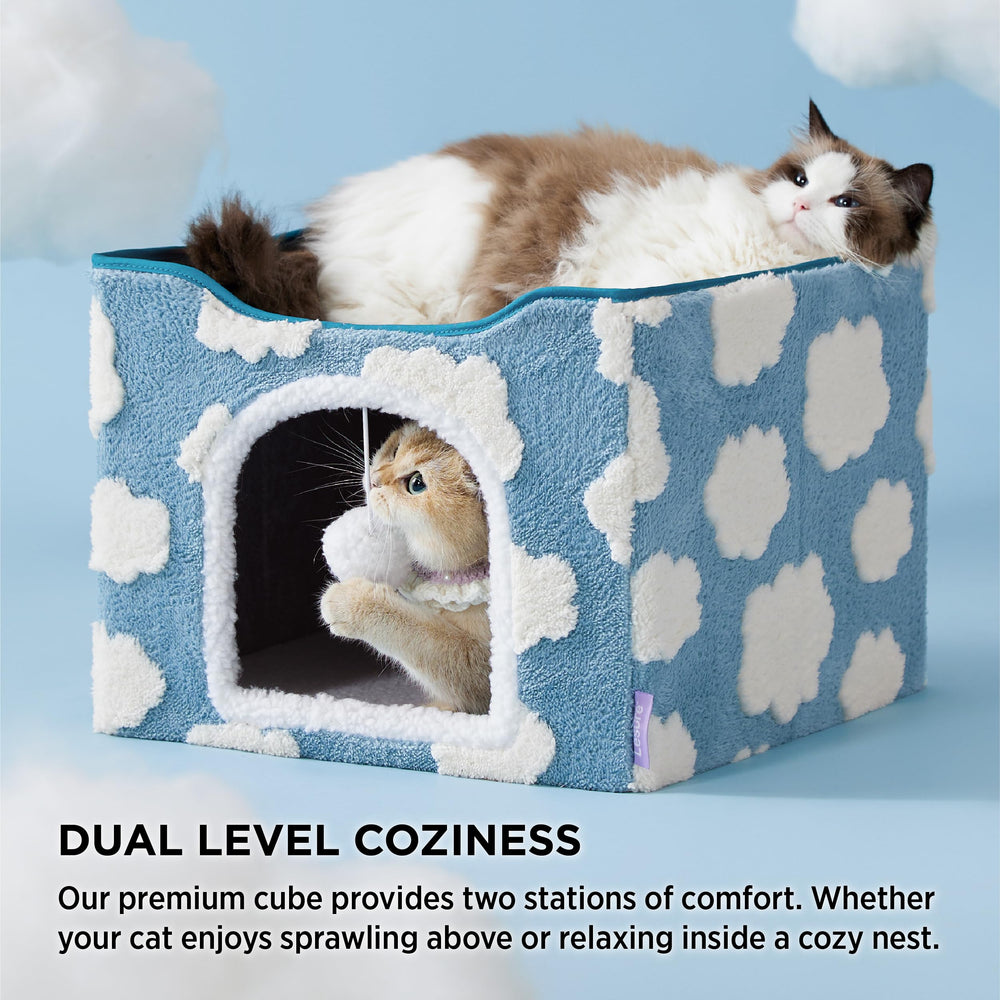 LE SURE indoor cat bed upper deck lounge view shows roomy lounging space