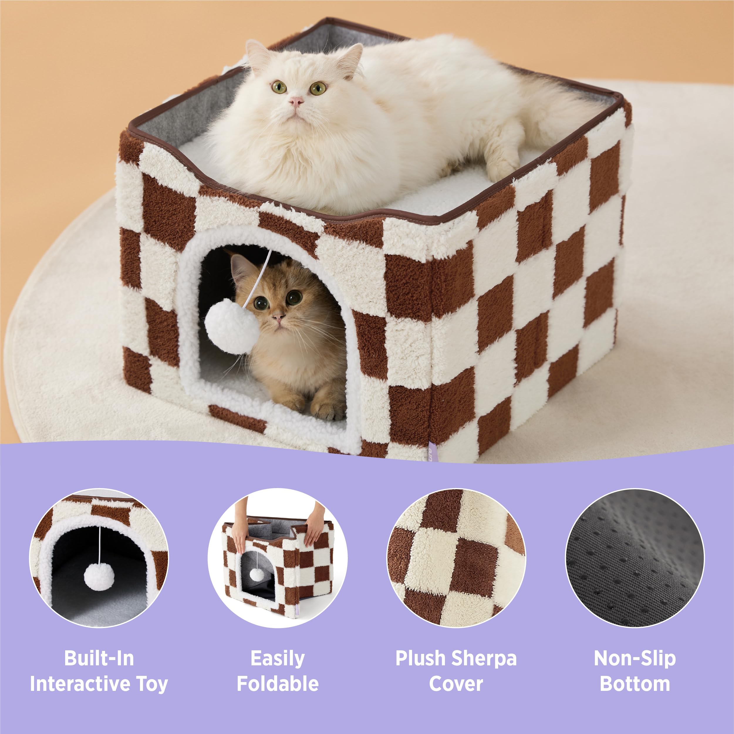 LE SURE Indoor Cat Beds Kitten House hanging ball image showcases interactive play.