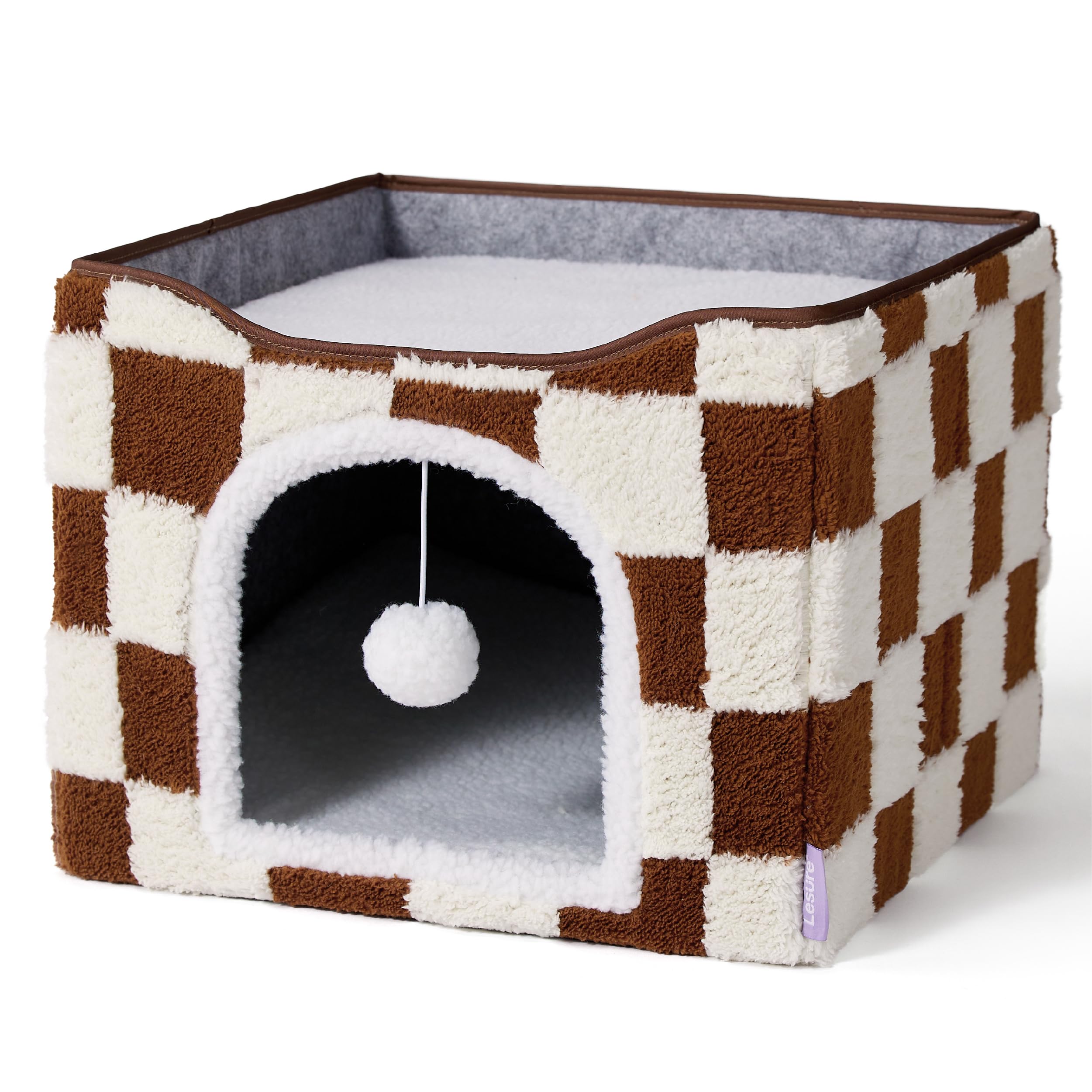 LE SURE Kitten House in use image shows a content cat relaxing in the cozy cave.