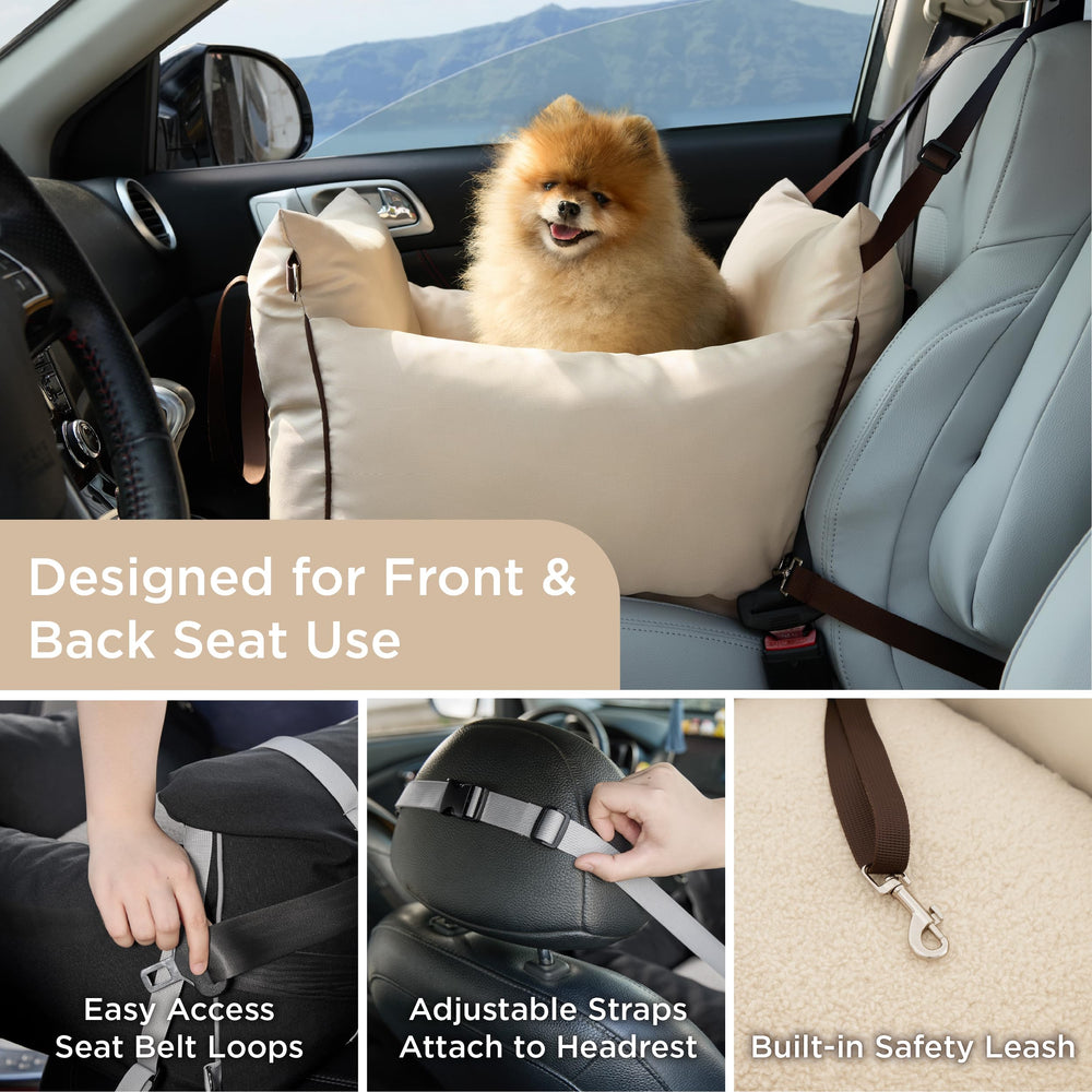 LE SURE Lesure small dog car seat back view emphasizing stability during drives