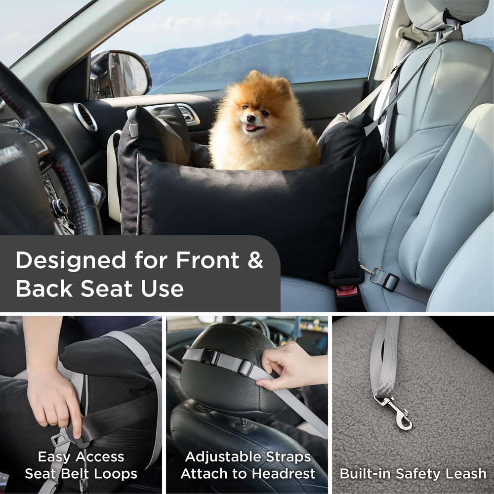 LE SURE Lesure car seat rear view illustrating heightening for pet protection