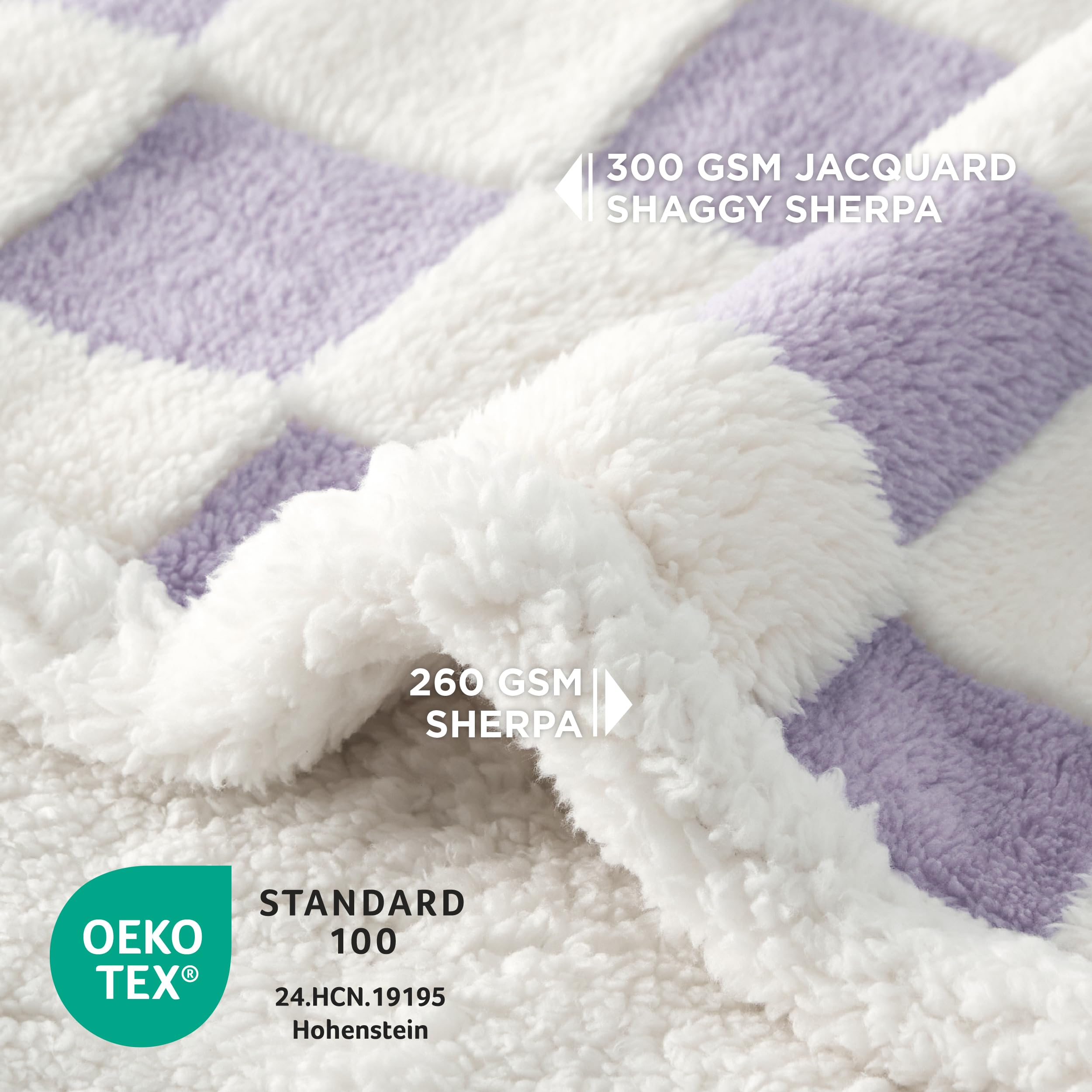 LE SURE waterproof puppy blanket purple jacquard shag with 3D cloud pattern—stylish pet cover.