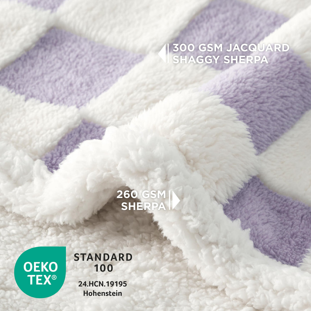 LE SURE waterproof puppy blanket purple jacquard shag with 3D cloud pattern—stylish pet cover.