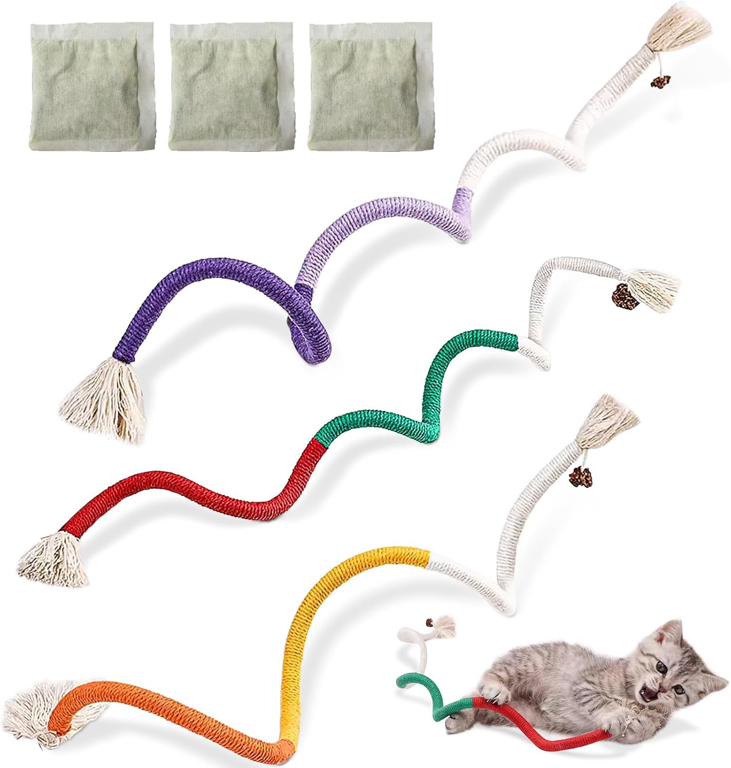 Letalong 3 PCS cotton rope cat toys ready for interactive indoor play and chewing