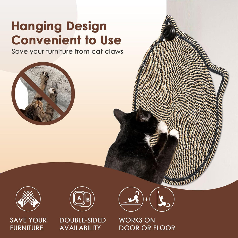 Letalong cat scratcher mat hanging ear view emphasizes hanging option for easy deployment.