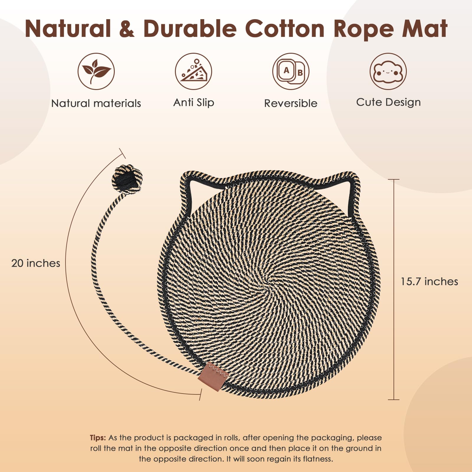 Letalong cat scratcher mat round side view demonstrates durable one-piece design.