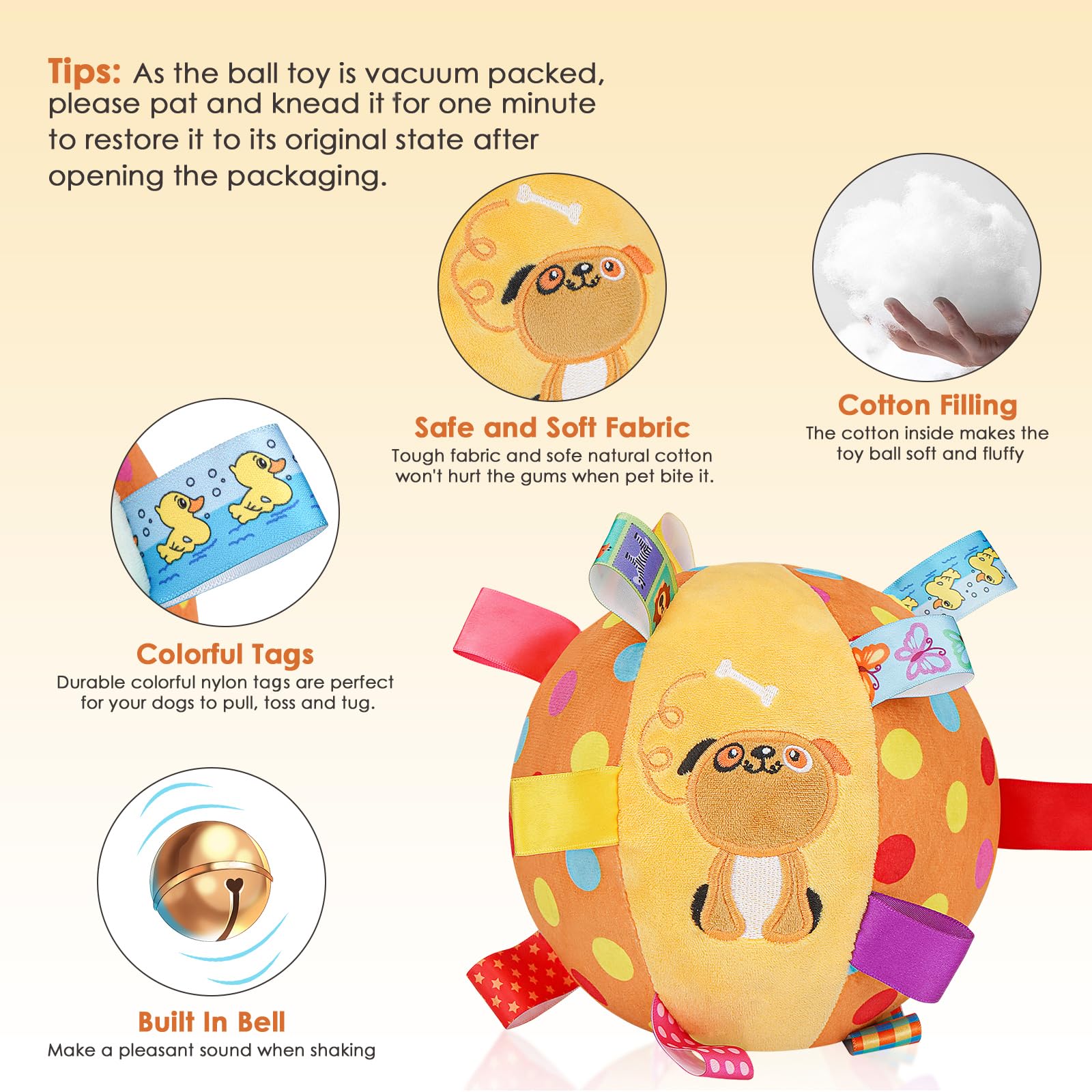Letalong plush dog toy with straps for easy carry during fetch