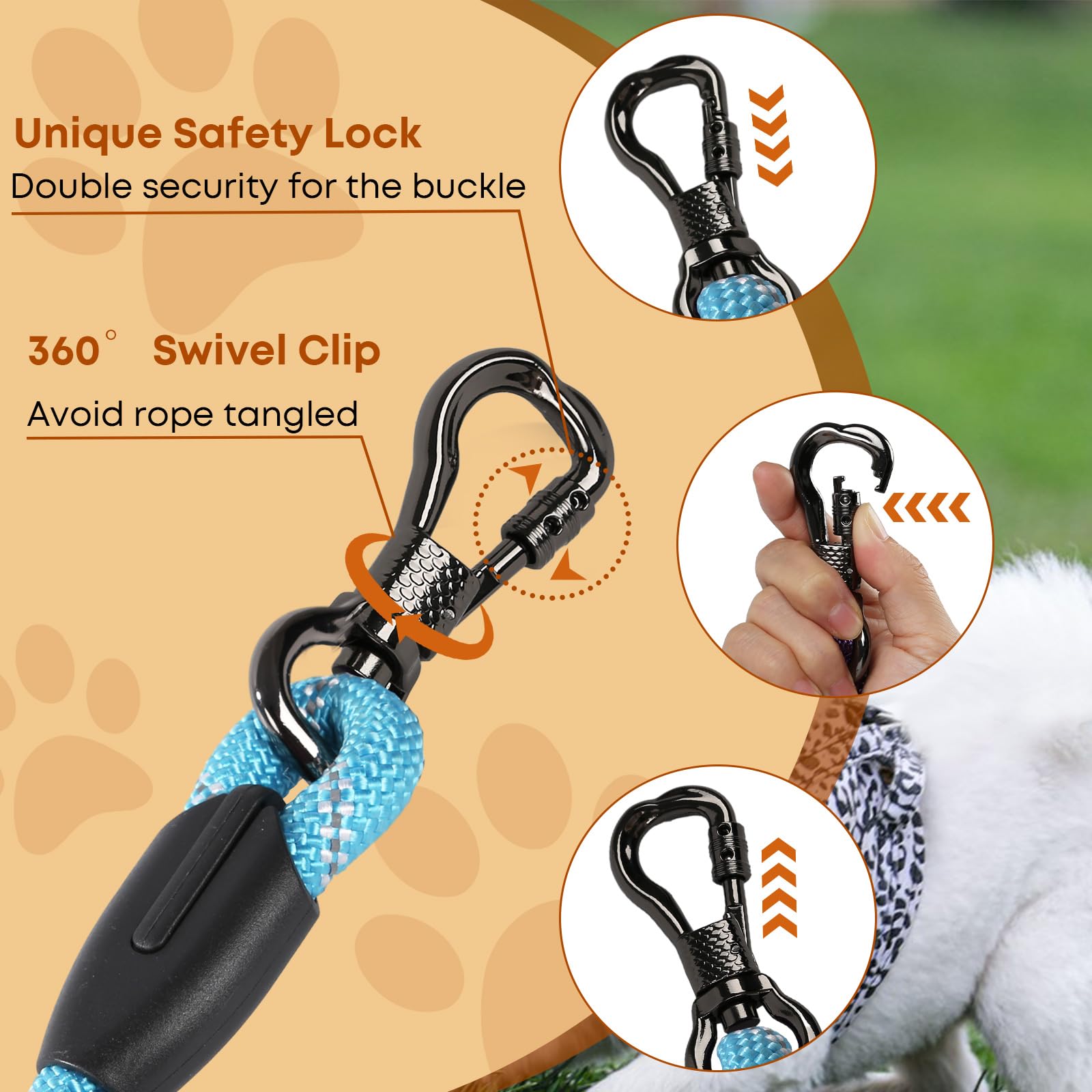 Leterno long leash 100ft lockable bone hook offers maximum reach for outdoor supervision