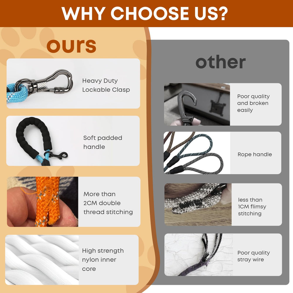 Leterno long leash stainless swivel ends ensure smooth 360-degree rotation during training