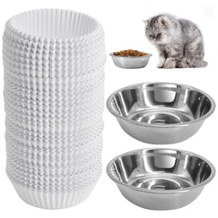 Letesult disposable cat bowls set paper bowls closeup for mess-free meals
