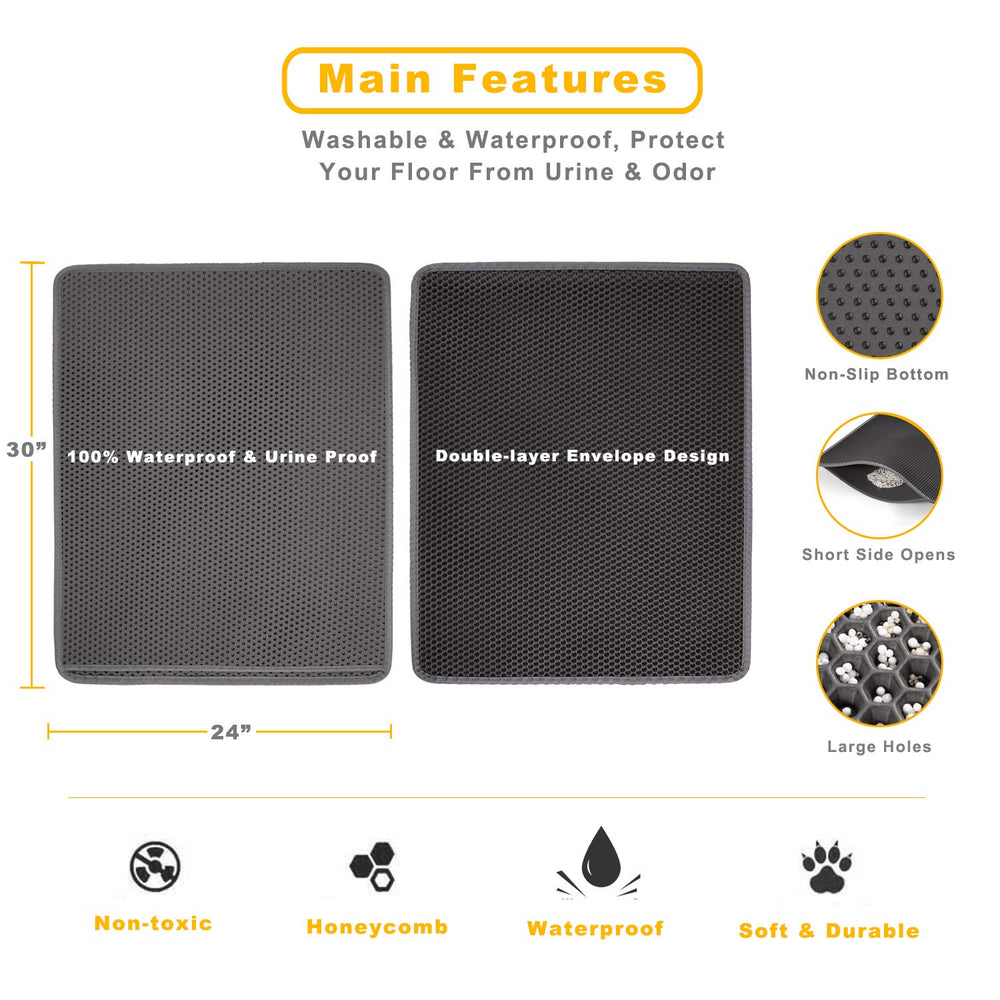 LeToo cat litter mat works with all litter types including clay and pine