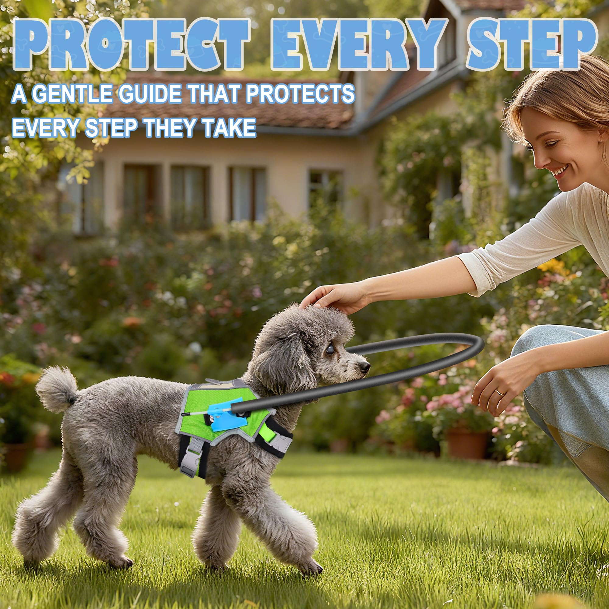 LetPetRun Halo Harness includes a cushioned halo to reduce bump impact.