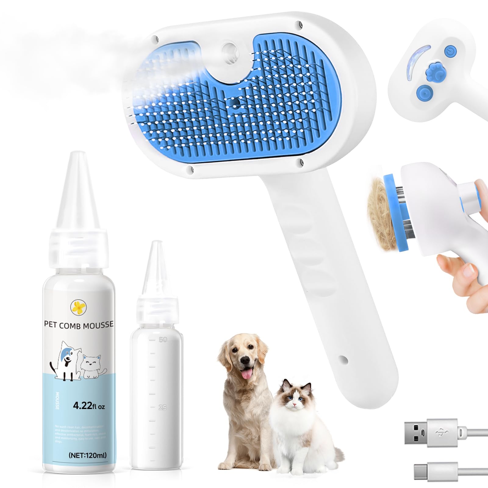 LetsFeed Pet Steam Brush dog-use shows smooth coat and reduced shedding for home grooming