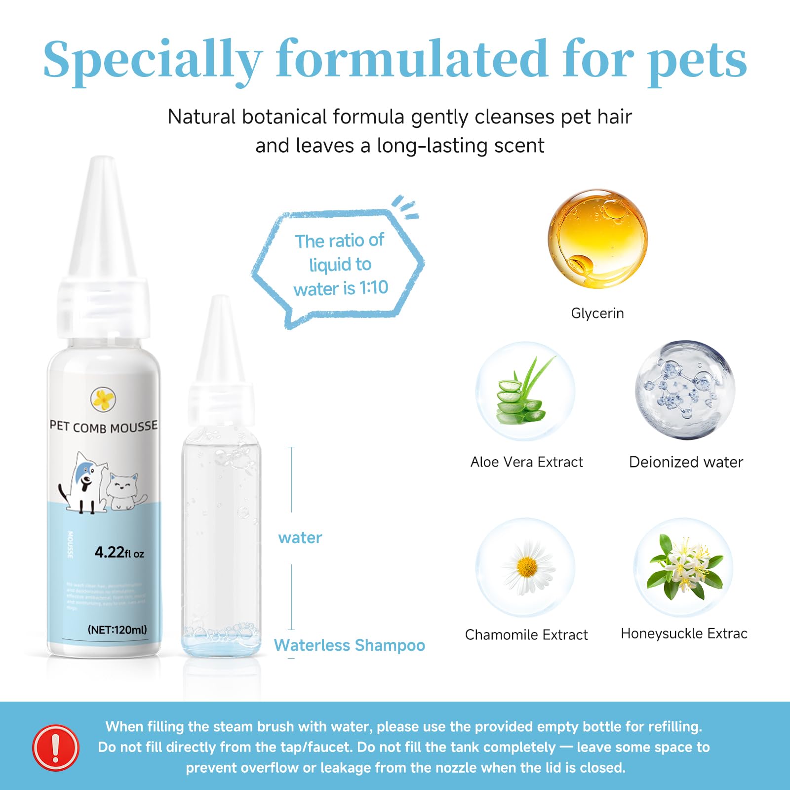 LetsFeed Pet Steam Brush front-view emphasizes compact design for easy home grooming