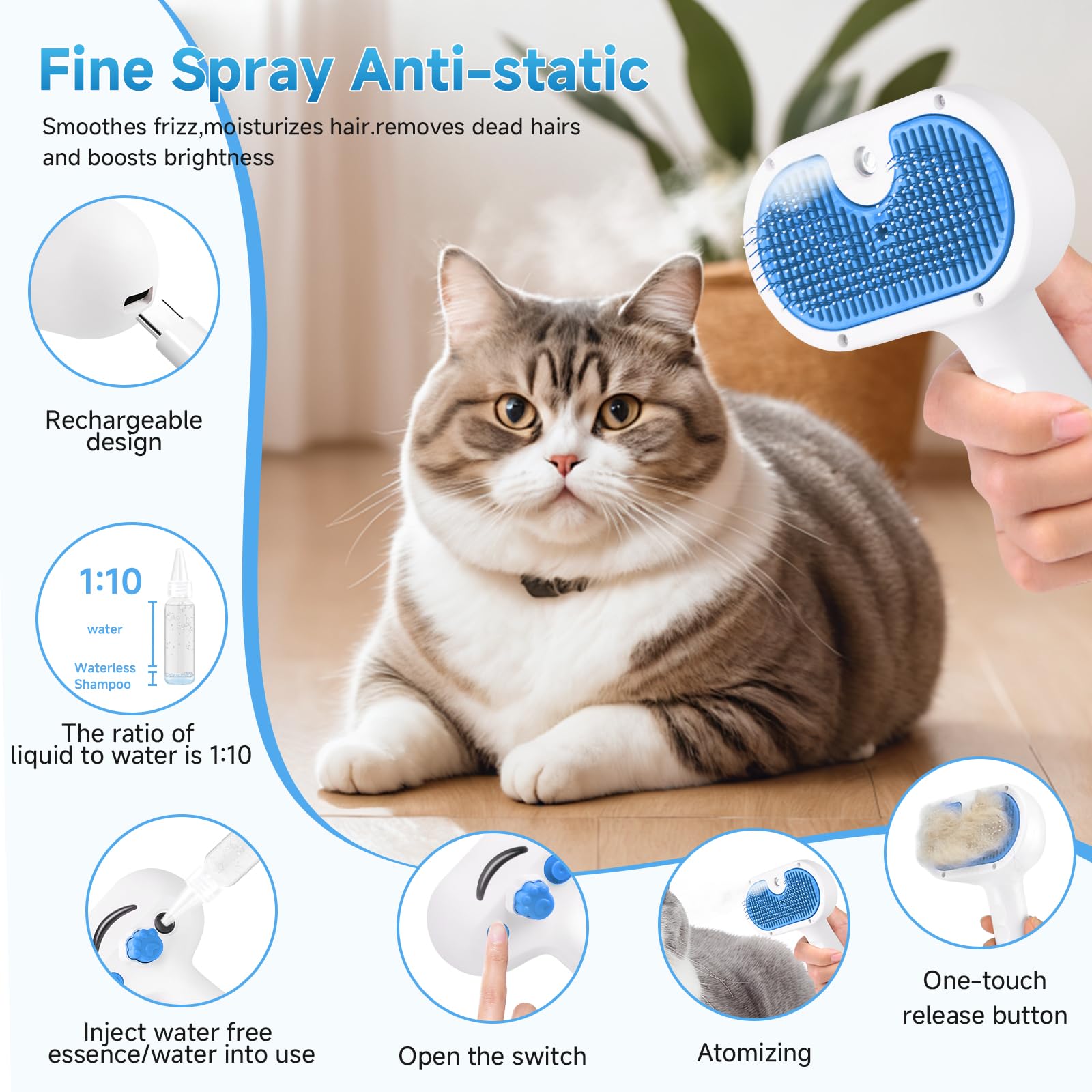LetsFeed Pet Steam Brush lightweight profile enables effortless daily grooming