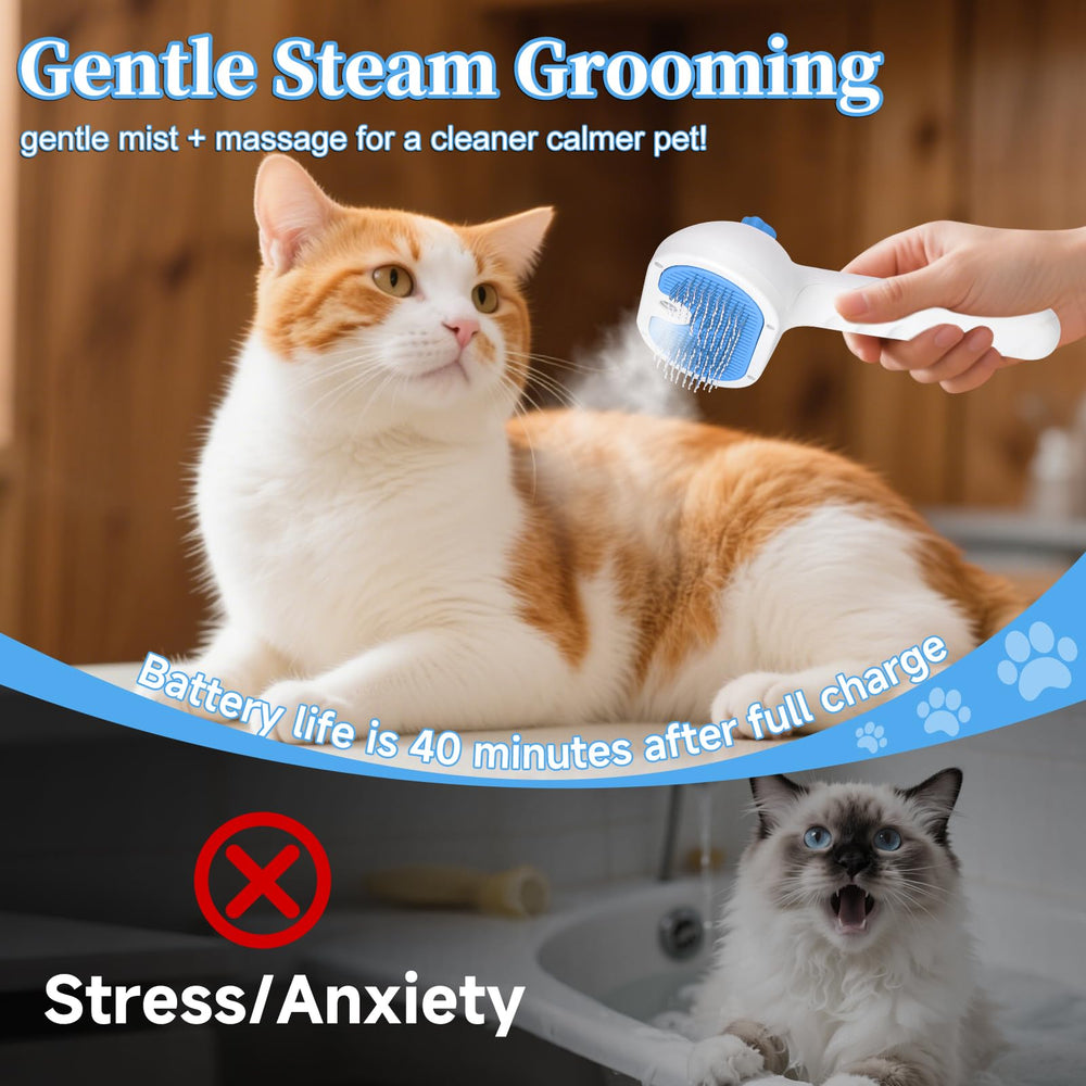 LetsFeed Pet Steam Brush long-haired pets image demonstrates shedding control for dogs and cats