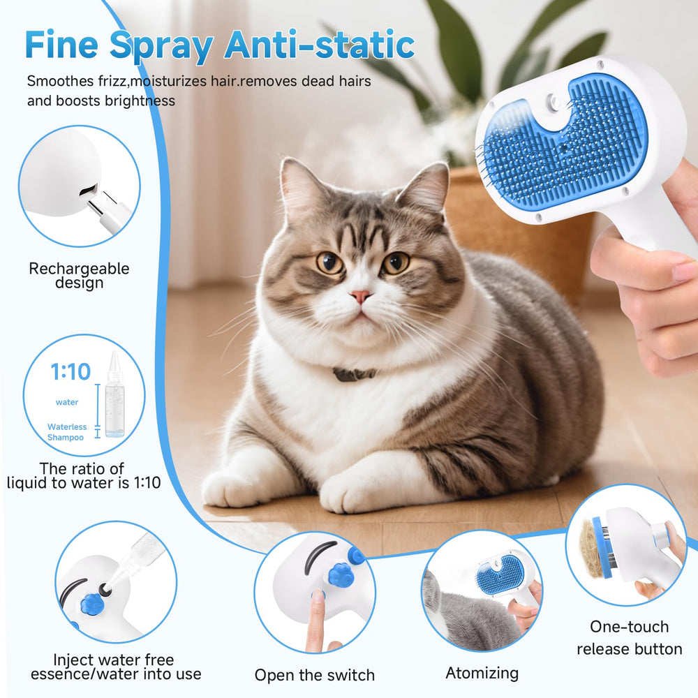 LetsFeed Pet Steam Brush compact size image highlights lightweight, portable grooming on the go