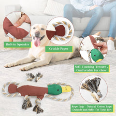 Letsmeet duck toy rope design promotes interactive play and dental-friendly chewing.