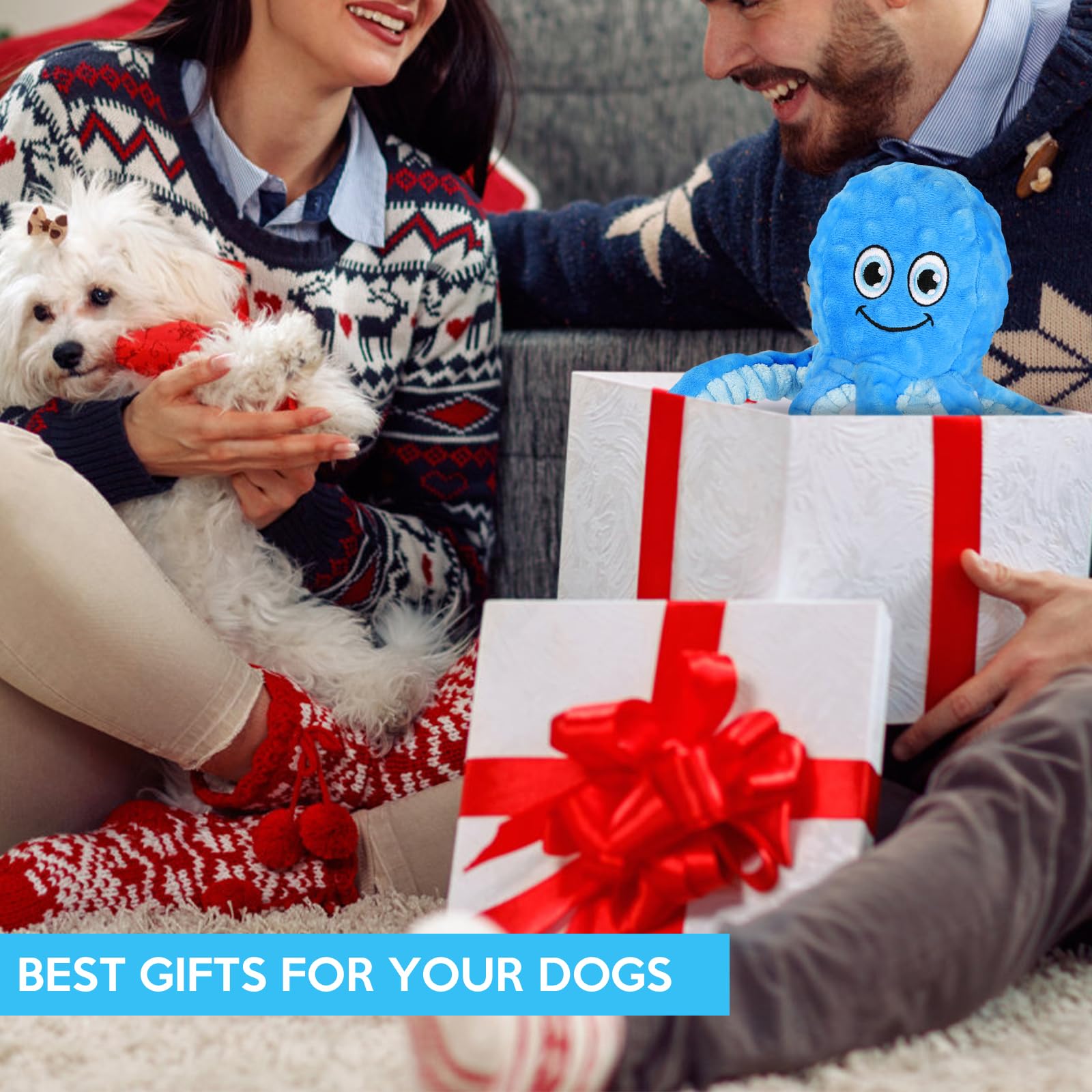 Letsmeet octopus squeaky chew toy may aid teething and dental-friendly play.