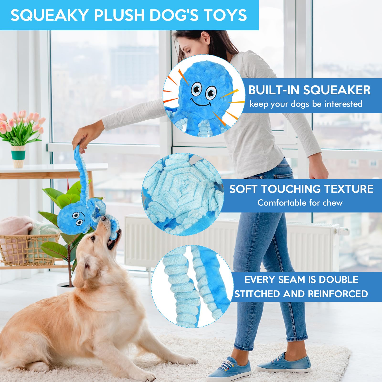 Letsmeet plush octopus toy with crinkle legs encourages teething fun.