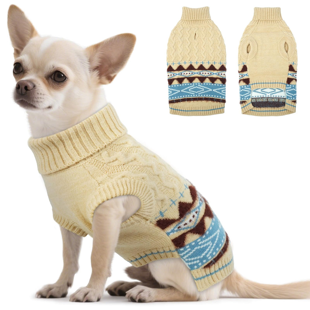 LETSQK turtle neck dog sweater in beige provides cozy warmth for cold walks
