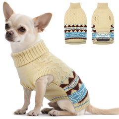 LETSQK turtle neck dog sweater in beige provides cozy warmth for cold walks