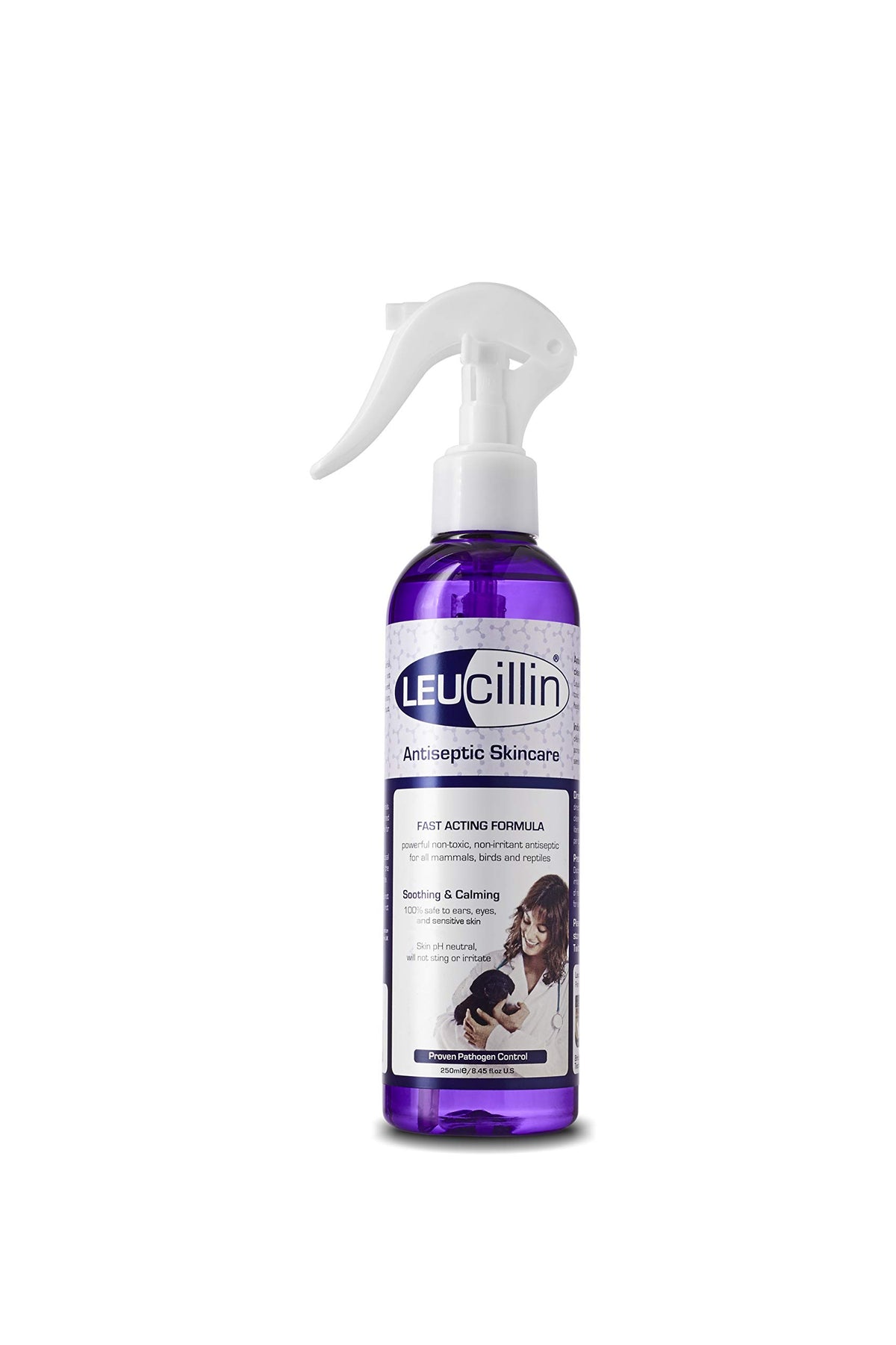 Leucillin Natural Antiseptic Spray for dogs aids wound care and soothes itchy skin without stinging.