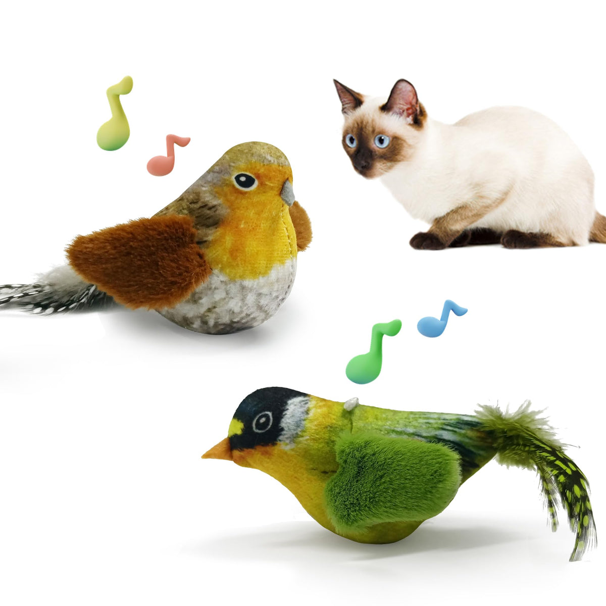 LEWISER chirping-tit green toy, lifelike bird vibe to spark indoor hunting instincts.