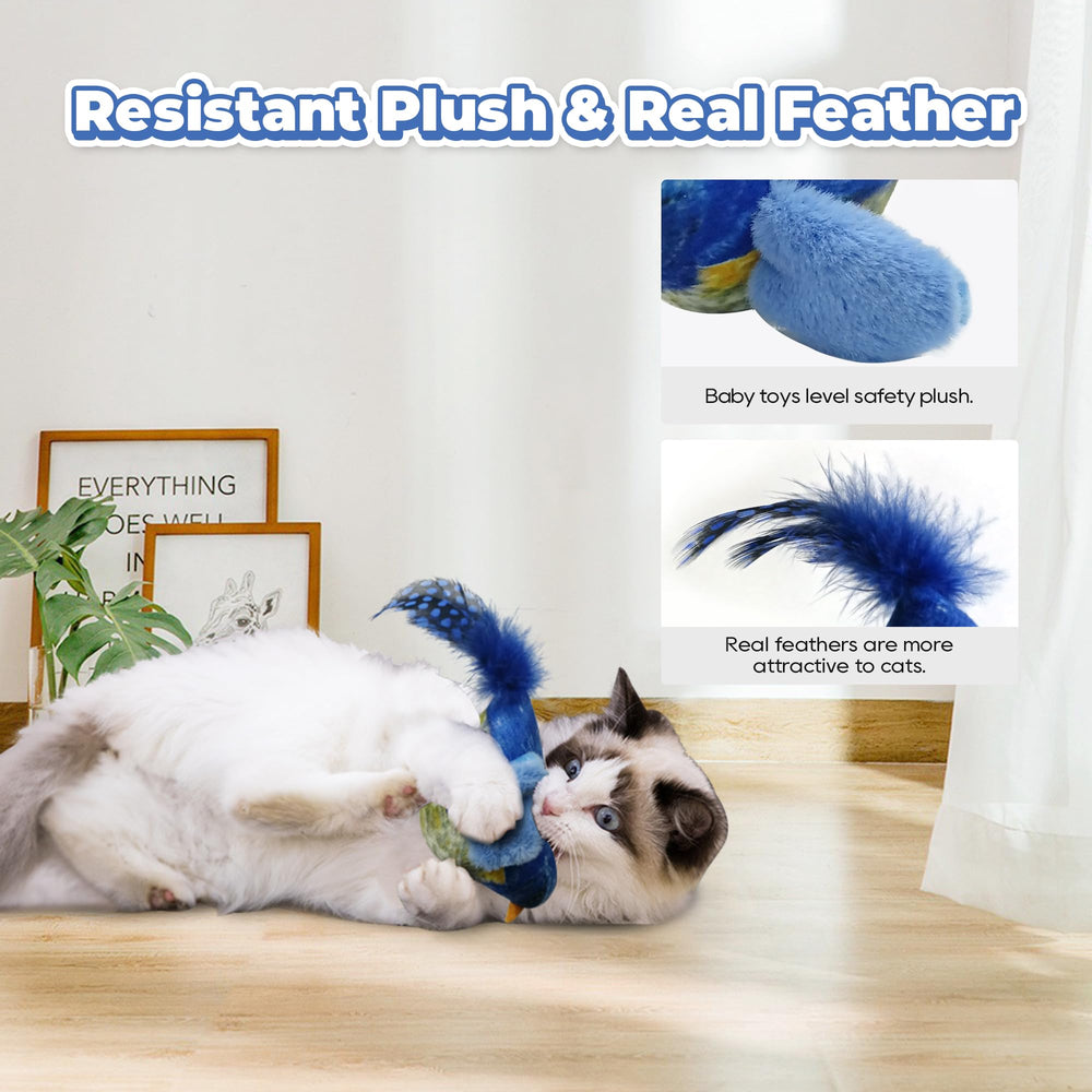 LEWISER chirping tit soft plush and feathers deliver tactile excitement during indoor play.