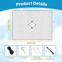 Lewondr cat-netting easy-install-steps illustrates quick fence setup.