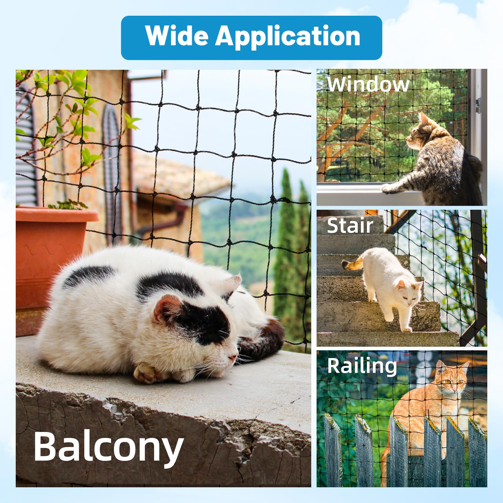 Lewondr cat-netting packaged-contents lists net, rope, hooks, and ties.