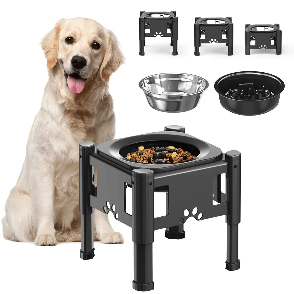 Lewondr elevated slow feeder stand at 6.1 inches supports comfortable neck posture during meals.