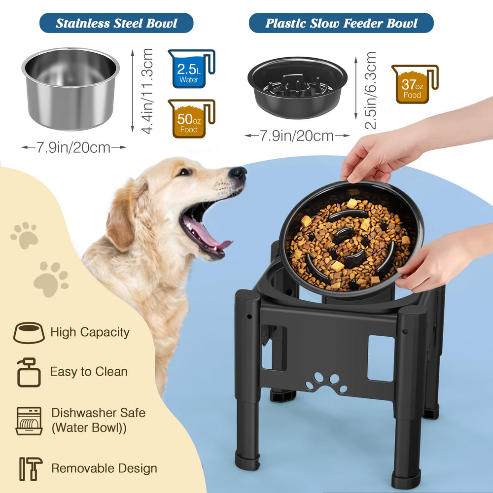 Lewondr two-in-one bowls set combines water and slow feeder options