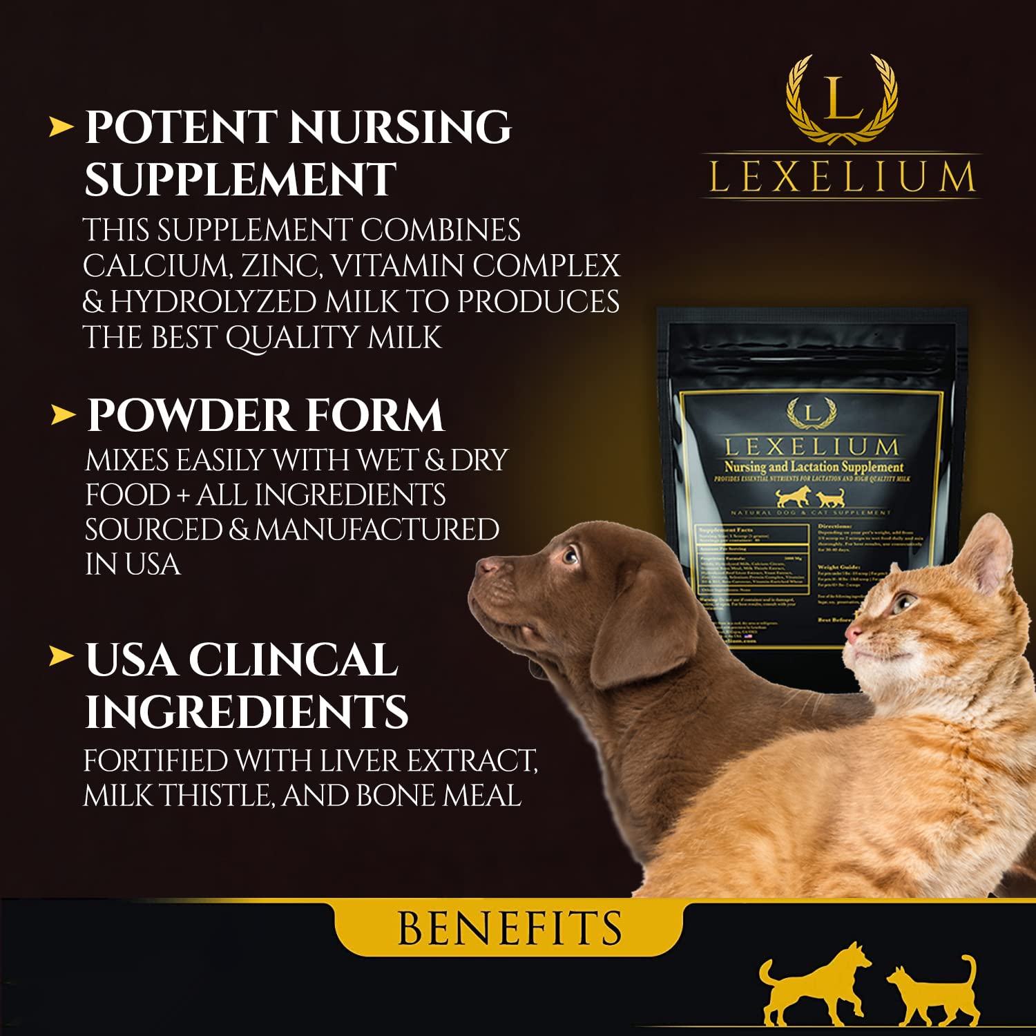 Lexelium nursing supplement milk production focus shown for dams