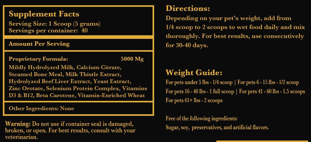 Lexelium nursing supplement powder being mixed with pet food