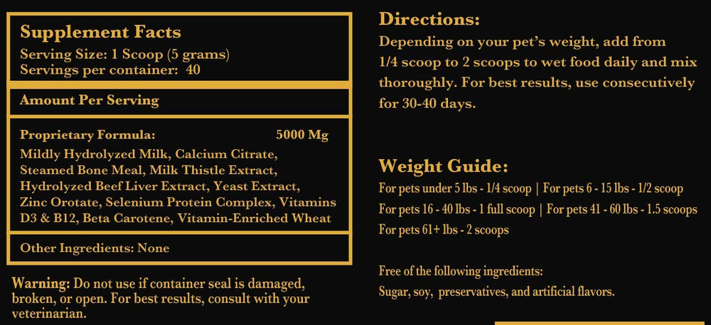 Lexelium nursing supplement powder being mixed with pet food