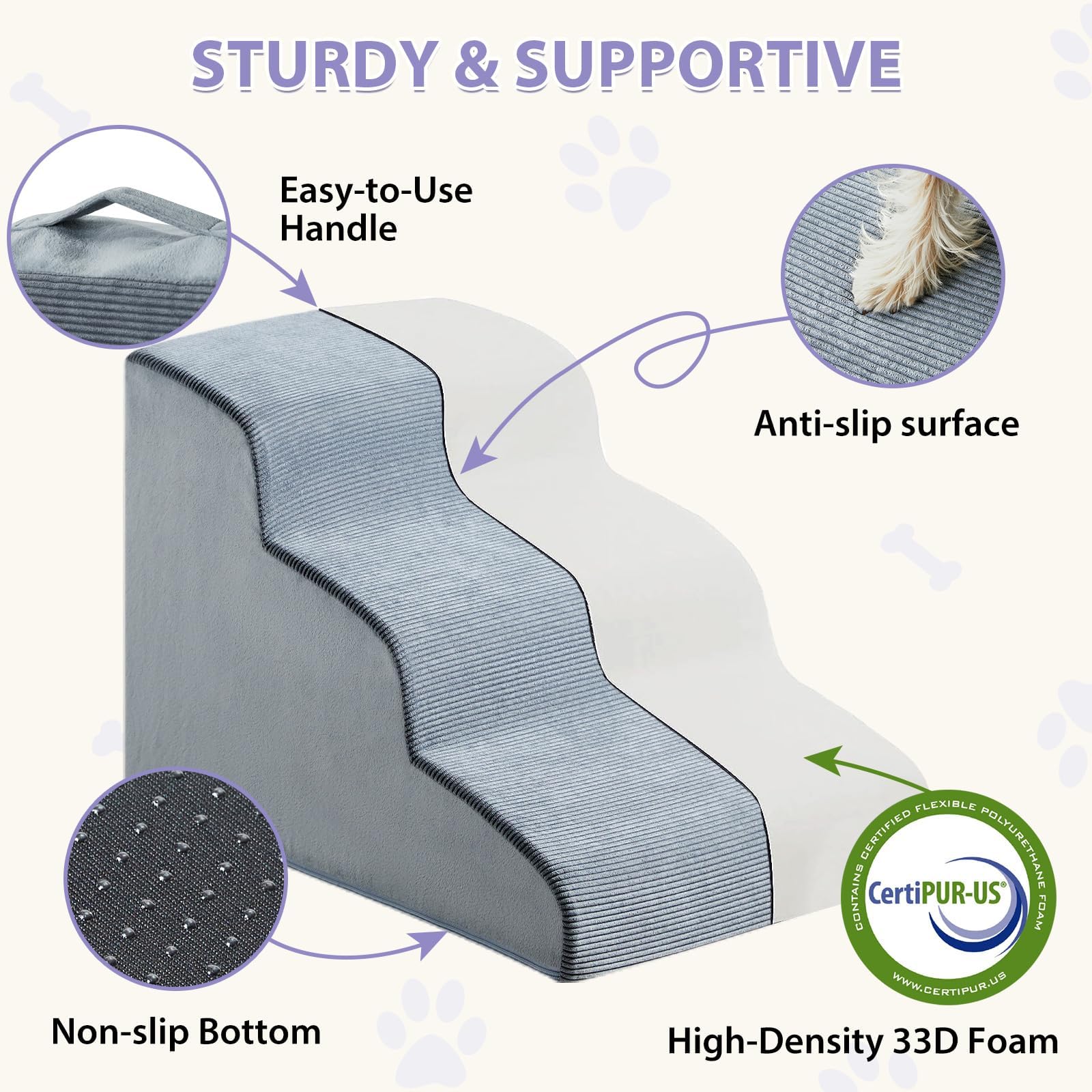 LEXTRO dog stairs non-slip bottom keeps steps stable on floors and carpets