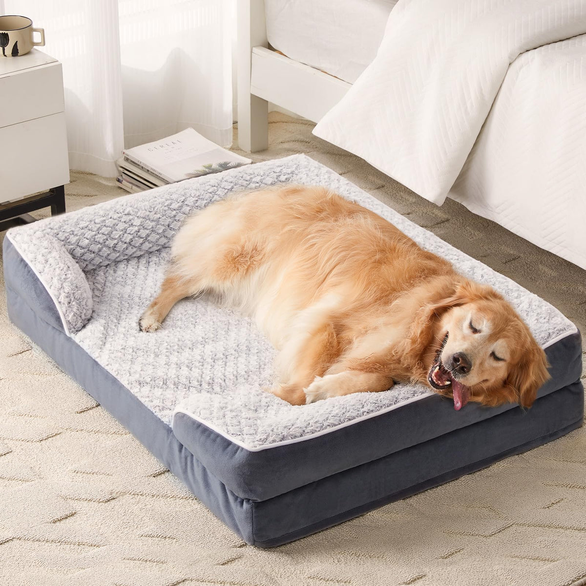 LEXTRO orthopedic dog bed large outer view with a stable non-slip bottom for steady rest.