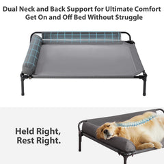 LEXTRO steel-frame elevated bed demonstrates sturdy support for large dogs.